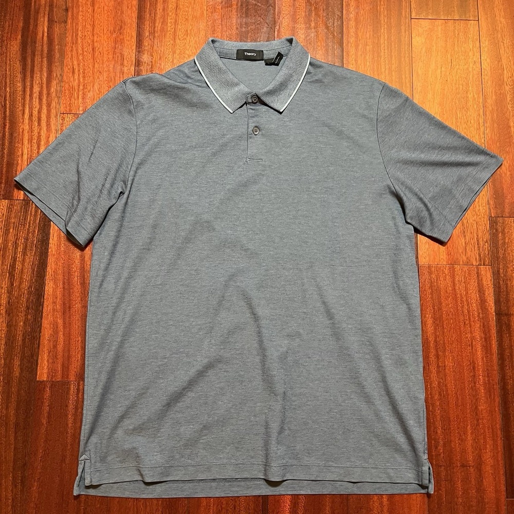 Theory Polo Shirt Mens XL Gray Short Sleeve Casual Preppy Pima Cotton READ